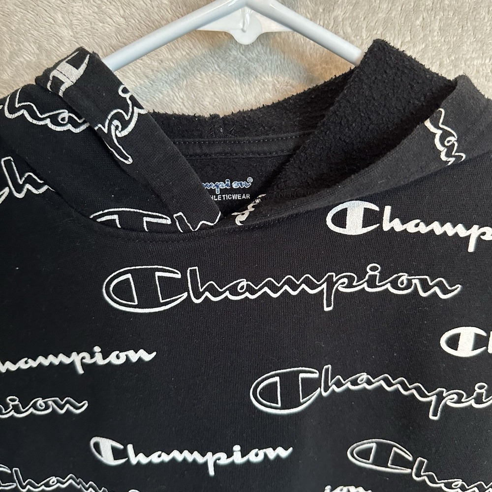 Champion Youth Medium Sweatshirt All Over Print‎ Black White Logo Long Sleeve - Picture 3 of 5
